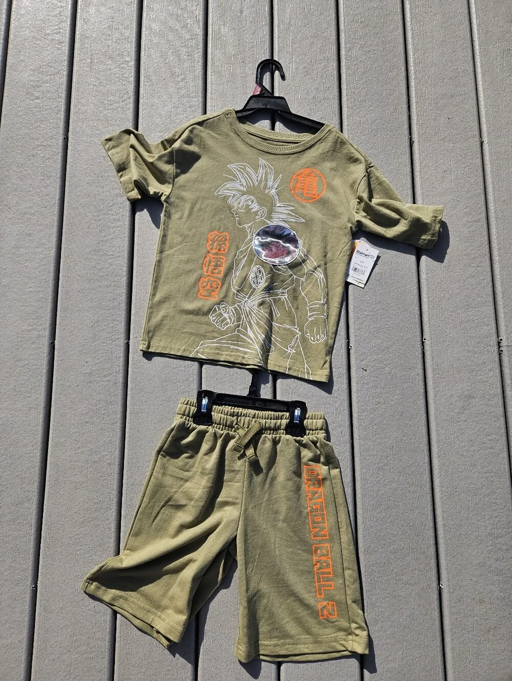 Dragon Ball Z Boys 2 Pc Outfit Set Goku Graphic Tee Shorts Green Olive Size 6/7